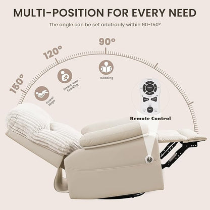 Power Swivel Rocker Recliner Chair with Massage and Heat for Adults, Electric Infinite Position Recliner with USB Charging Port, Corduroy and PU Leather Mixed Fabric, Easy Assembly (Ivory)
