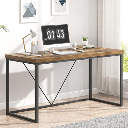 EXCEFUR Industrial Computer Desk, Wood and Metal Home Office Desk, Writing Study Work PC Table for Living Room Bedroom, Rustic Brown, 53 inch