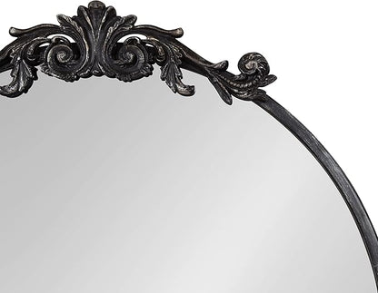 Kate and Laurel Arendahl Ornate Glam Round Mirror, 24 Inch Diameter, Black, Dramatic Baroque Style Wall Mirror for Vintage Antique Inspired Home Decor Aesthetic