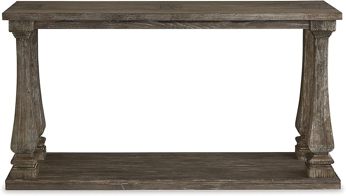 Signature Design by Ashley Johnelle Casual Sofa Table, Plank-look Framed Tabletop, Weathered Finish, Elm Veneers and Wood, 60" W x 18" D x 31.88" H, Gray