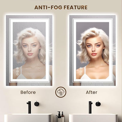 WTTY RGB LED Bathroom Mirror 30"x36" with Backlit and Front Light,Stepless Dimmable LED Mirror for Bathroom,Lighted Bathroom Vanity Mirror for Wall,Anti-Fog,Memory Function,Shatter-Proof