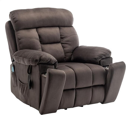 Oversized Lift Recliner Chairs for Elderly, 26in Extra Wide Power Chair with Massaga and Heating, Large Electric Lay Flat Recliners Sofa for Big and Tall Adult Lounging, Velvet Dark Brown