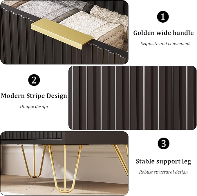 Black Dresser for Bedroom, 4 Drawer Dresser with Gold Metal Handles & Chests of Drawers, Chests of Drawers for Hallway, Bedroom