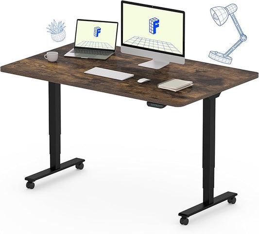 FLEXISPOT E6 MAX Dual Motor 3-Stage 48x30 Inch Heavy Duty Standing Desk, 330lbs Weight Capacity, Height Adjustable Desk w/Cable Management & Wheels (Seamless Special Walnut Desktop + Black Frame)