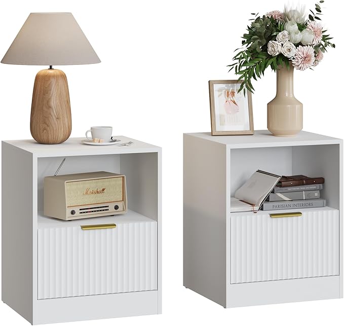 3-Piece Modern Bedroom Furniture Set, Wide 9-Drawer Dresser & 1-Drawer Nightstands Set of 2, Natural Wood Dresser and Nightstand Sets for Bedroom, Hallway, White