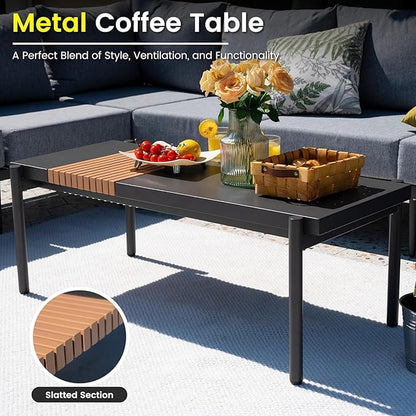 Sundale Outdoor 5 Pieces Metal Patio Furniture Set, Outdoor Sectional Sofa w/6 Inch Olefin Cushion and Coffee Table, Modern Outdoor Conversation Sets (4 Seats, Grey Frame)