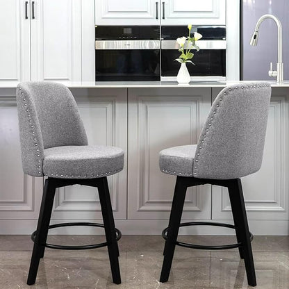 MINCETA Bar Stool, 26 Inch Upholstered Barstool with High Back and Footrest, Swivel Counter Height Barstool for Kitchen Island Home Bar Gray