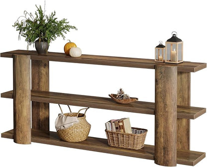 Tribesigns 70.87" Extra Long Console Table for Entryway, Narrow Wooden 3-Tier Sofa Table Behind Couch, Farmhouse Entryway Accent Table for Living Room, Hallway Foyer, Brown