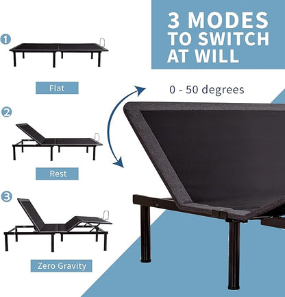 Queen Adjustable Bed Base Frame,Electric Bed with Head and Foot Incline,Soft Cover & Zero Gravity & Wireless Remote with Backlight, 80"×60"×12",Black