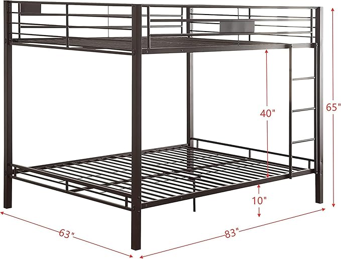 Upgraded Version Thicken Metal Full XL Over Queen Bunk Bed, Stronger Heavy Duty Steel Bunk Bed Full Over Queen Size, Best Bunkbed Frame for Adults, Easy Assembly, Black (Queen)