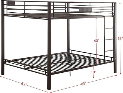 Upgraded Version Thicken Metal Full XL Over Queen Bunk Bed, Stronger Heavy Duty Steel Bunk Bed Full Over Queen Size, Best Bunkbed Frame for Adults, Easy Assembly, Black (Queen)