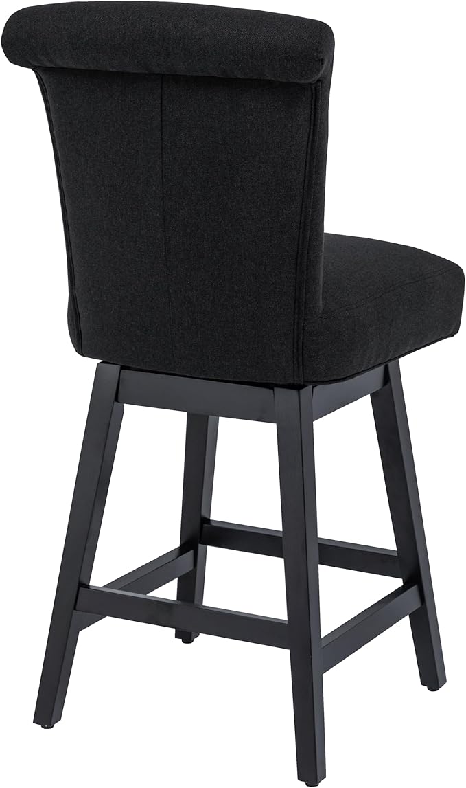 Bar Stools Set of 4, 26 Inch Upholstered Barstools with 15.7" High Back and Footrest, Swivel Counter Height Barstools for Kitchen Island Home Bar Performance Fabric Black