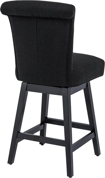 Bar Stool, 26 Inch Upholstered Barstools with 15.7" High Back and Footrest, Swivel Counter Height Barstools for Kitchen Island Home Bar Performance Fabric Black