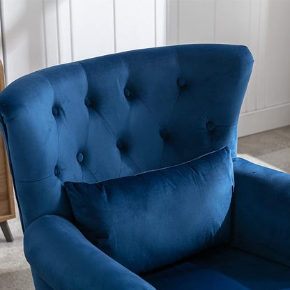 chairus Mid-Century Modern Accent Chairs with Ottoman Set of 2, Comfy Velvet Single Sofa Chair Button Tufted Wingback Armchairs with Pillow for Living Room/Bedroom/Club - Blue