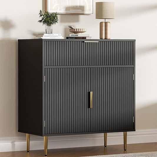 Sideboard Buffet Cabinet with 2 Doors & Drawer, Coffee Bar with Adjustable Shelves, Liquor Cabinet with Storage, Accent Cabinet Console Table for Living Dining Room, Black