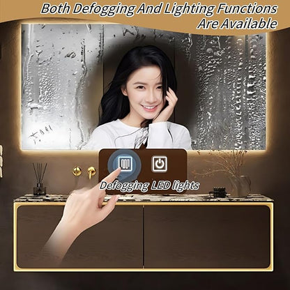 54IN Bathroom Vanity Set with a Single Sink - Embedded Sensor Light Strip & Large Capacity Floating Cabinet | Modern Bathroom Vanities with Defogging Mirror Surface & LED Lighting (Mirror Cabinet)
