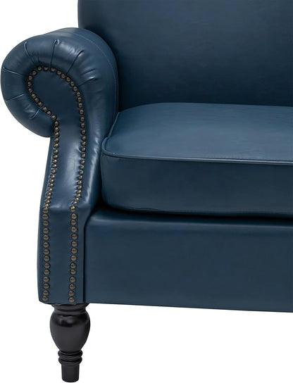 Accent Chair,22.4" Seat Depth Armchair with Roll Arms,36.6W*34.3D*34.6H Living Room Chair,Wood Legs,Set of 2,Faux Leather in Navy