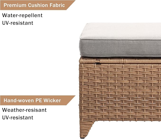 HUMMUH Patio Furniture 7 Pieces Outdoor Furniture Set PE Wicker Patio Couch with Swivel Rocker Chairs,Patio Ottomans,Outdoor Tables