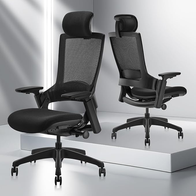 CLATINA Ergonomic High Swivel Executive Chair with Adjustable Height Head 3D Arm Rest Lumbar Support and Upholstered Back for Home Office Black Mesh/High Back