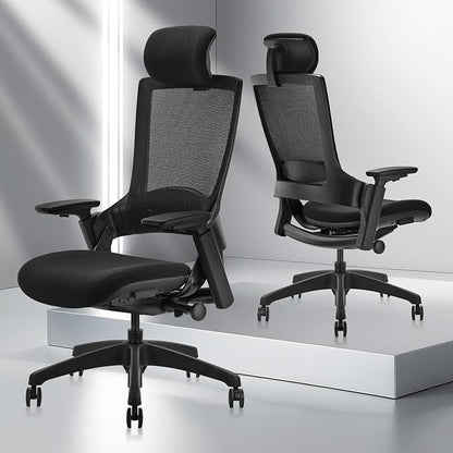 CLATINA Ergonomic High Swivel Executive Chair with Adjustable Height Head 3D Arm Rest Lumbar Support and Upholstered Back for Home Office Black Mesh/High Back