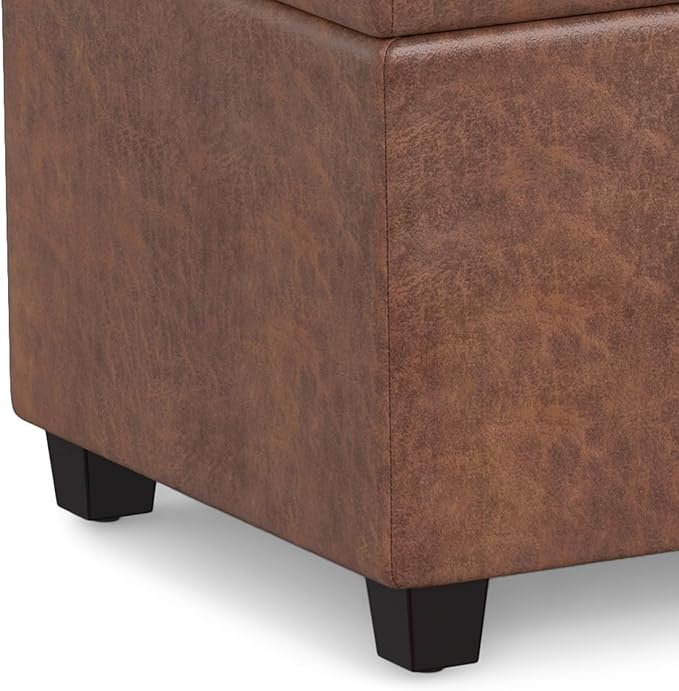 SIMPLIHOME Avalon 54 Inch Wide Contemporary Rectangle Extra Large Storage Ottoman Bench in Distressed Saddle Brown Vegan Faux Leather, Assembled, For the Living Room, Entryway and Family Room
