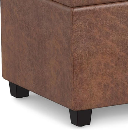 SIMPLIHOME Avalon 54 Inch Wide Contemporary Rectangle Extra Large Storage Ottoman Bench in Distressed Saddle Brown Vegan Faux Leather, Assembled, For the Living Room, Entryway and Family Room