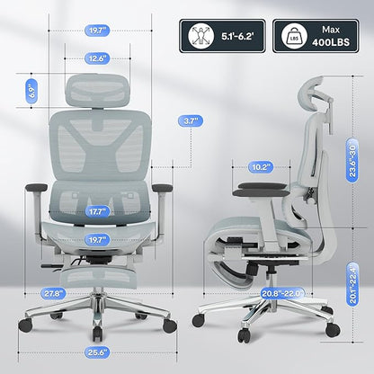 FLEXISPOT ErgoX Premium Ergonomic Office Chair with Footrest- Adjustable 3D Armrests, Dynamic Lumbar Support, Recline & Tilt Function, Mesh Seat, for Home & Office Use,Blue
