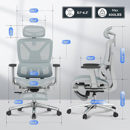 FLEXISPOT ErgoX Premium Ergonomic Office Chair with Footrest- Adjustable 3D Armrests, Dynamic Lumbar Support, Recline & Tilt Function, Mesh Seat, for Home & Office Use,Blue