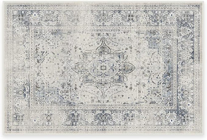 RUGGABLE Washable Vintage Area Rug – Sarrah Blue Quartz 2x3, Stain-Resistant, Non-Slip – Small Machine Washable Rugs for Living Room, Bedroom, Hallway, Entryway & Bathroom–with Standard Pad