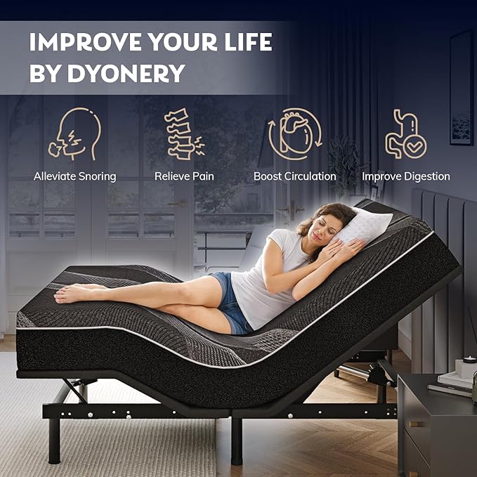 Queen Adjustable Bed Base Frame with Wireless Remote + 12 Inch Queen Gel Memory Foam Mattress Bed in a Box, Head and Foot Incline, Zero Gravity, Fiberglass Free, 80" × 60"