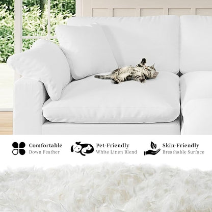 Modular Sectional Sofa Cloud Couch,Down Filled Comfy Cloud Modern Sofa,White Linen U Shape 6 Seater Oversized Couch Cushion Covers Removable for Living Room