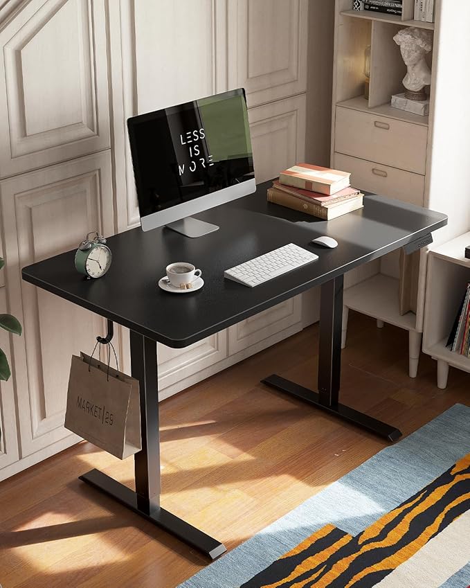 FEZIBO One-Piece Standing Desk Adjustable Height Stand up Home Office Desk, 48x24 Inch Electric Standing Computer Desk, with 4 Memory Presets, Headphone Hook, Black