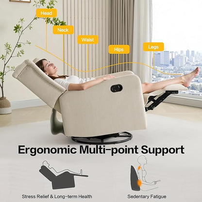 ABAKAN Swivel Rocker Recliner Chair, 360 Degree Nursery Rocking Recliner, Linen Glider Chair with Button Tufted Wingback Chair, for Living Room, Bedroom,Ash Beige