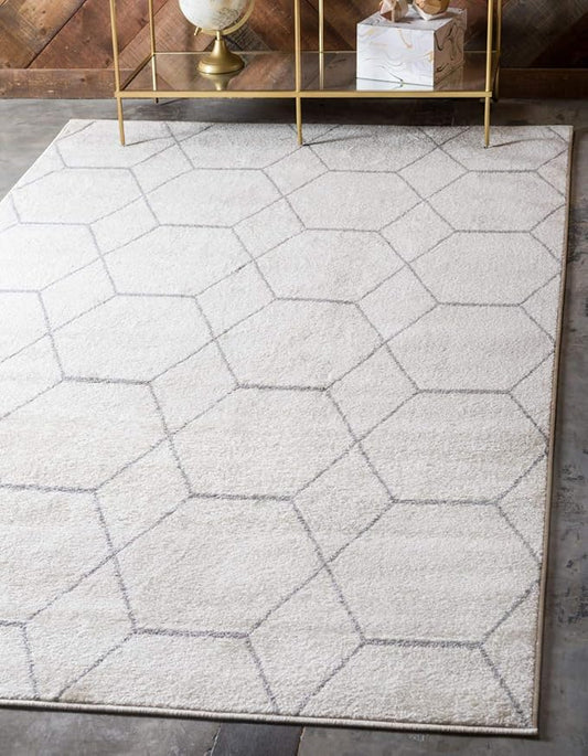 Unique Loom Trellis Frieze Collection Area Rug - Geometric (3' 3" x 5' 3", Ivory/ Gray)