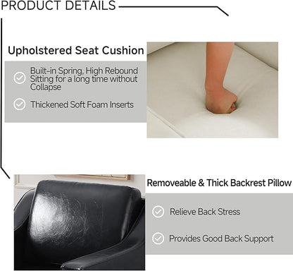 UIXE Faux Leather Swivel Accent Chair, Upholstered Arm Chair for Living Room, Modern Club Armchair Comfy Single Sofa Bedroom Reading Seat with Lumbar Pillow - Black