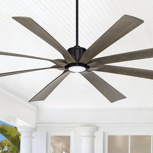 Possini Euro Design 80" Defender Modern Industrial Outdoor Ceiling Fan with Dimmable LED Light Remote Control Matte Black Damp Rated for Patio Exterior House Home Porch Gazebo Garage Barn