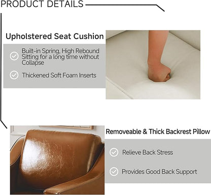 UIXE Faux Leather Swivel Accent Chair, Upholstered Arm Chair for Living Room, Modern Club Armchair Comfy Single Sofa Bedroom Reading Seat with Lumbar Pillow - Cognac Brown
