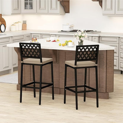 COSTWAY Outdoor Bar Chairs Set of 2, Armless Heavy-Duty Metal Frame Counter Height Chairs with Removable Cushions, Footrest, Ergonomic Backrest, Upholstered Barstools for Patio, Poolside, Backyard