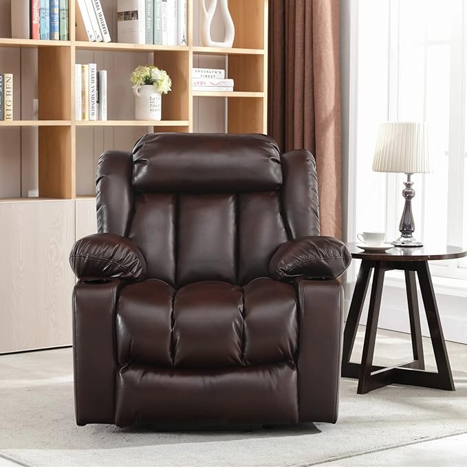 BEDHOURS Recliner Chair Lift Chair Recliners for Elderly Power Lift Chair with Massage and Heat Breathable Leather Recliner 3 Positions, USB Ports, 2 Cup Holders, 2 Side Pockets (Brown)