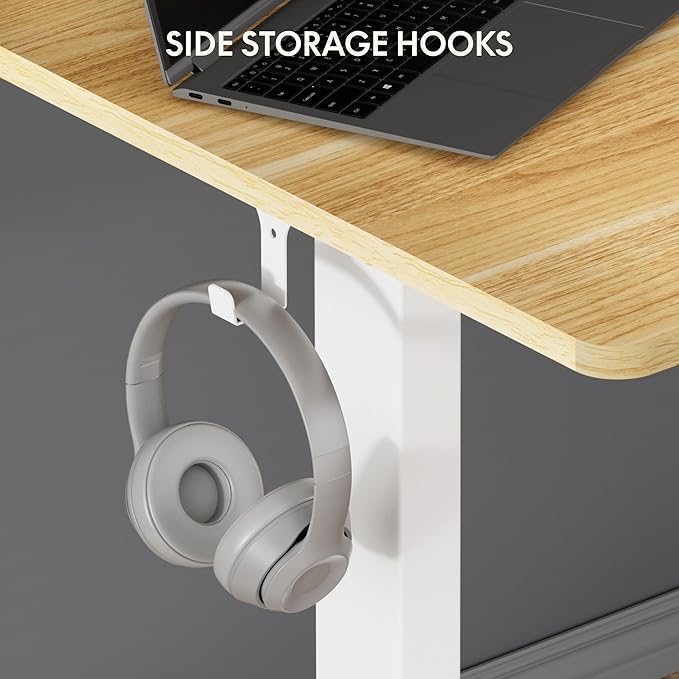 FLEXISPOT EN1 One-Piece Standing Desk 48 x 24 Inches Height Adjustable Electric Sit Stand Up Desk for Home Office (White Frame + Maple Desktop)