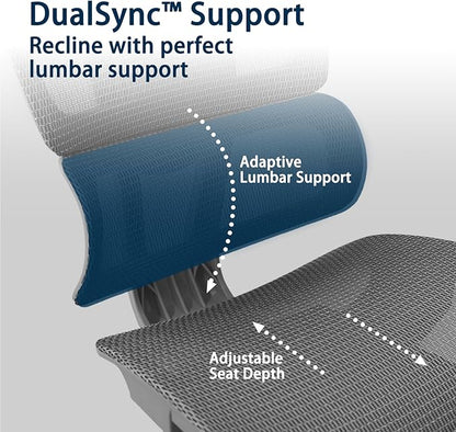 Big and Tall Ergonomic Office Chair with Footrest, 5D Adjustable Armrests, Lumbar Support, Mesh Reclining Swivel Chair for Home Office or Gaming, Adjustable Seat Depth, S3 Elite Pro Grey