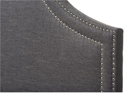 Urban Upmarket Modern and Contemporary Fabric Upholstered Headboard, Nailded Trim Head Board Grey/Full
