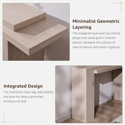 OKD 63 Inch Modern Entryway Console Table, Solid Geometry Accent Sofa Table Behind The Couch, Narrow Console Table for Entryway, Hallway, Living Room, Foyer, White Alder