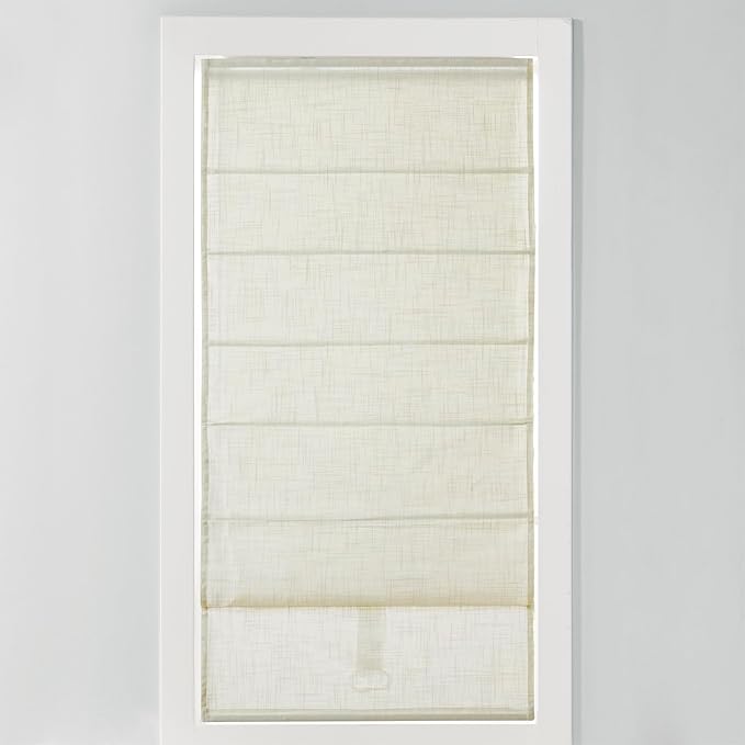 Madison Park Kyler Cordless Roman Shades - Single Panel, Lightweight Linen Blend Fabric, Natural Design, Easy Installation, Light Filtering Window Blind, Bedroom, Living Room Decor 27"W x 64"L Ivory