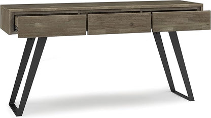 SIMPLIHOME Lowry SOLID ACACIA WOOD and Metal 60 Inch Wide Modern Industrial Console Sofa Table in Distressed Grey, For the Living Room Entryway and Bedroom