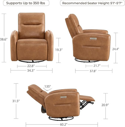 CHITA Faux Leather Power Recliner Chair, Swivel Glider Recliner for Adults, Nursery Rocking Chair with USB & Type-C Charging for Living Room, Bedroom, Camel