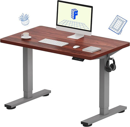 FLEXISPOT EN1 One-Piece Adjustable Stand Up Desk - Electric Height Adjustable, 40 x 24 Inches (Silver Frame, Mahogany Top, 2 Packages)