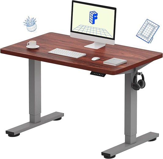 FLEXISPOT EN1 One-Piece Adjustable Stand Up Desk - Electric Height Adjustable, 40 x 24 Inches (Silver Frame, Mahogany Top, 2 Packages)