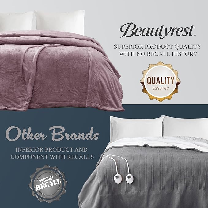 Beautyrest Heated Electric Blanket for Cold Weather, Fast Heating Heated Blanket, Auto Shut Off, Virtually Zero EMF, Multi Heat Setting, UL Certified, Lavender Throw (60 inx70 in)