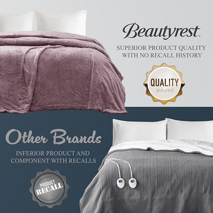 Beautyrest Heated Electric Blanket for Cold Weather, Fast Heating Heated Blanket, Auto Shut Off, Virtually Zero EMF, Multi Heat Setting, UL Certified, Lavender Throw (60 inx70 in)